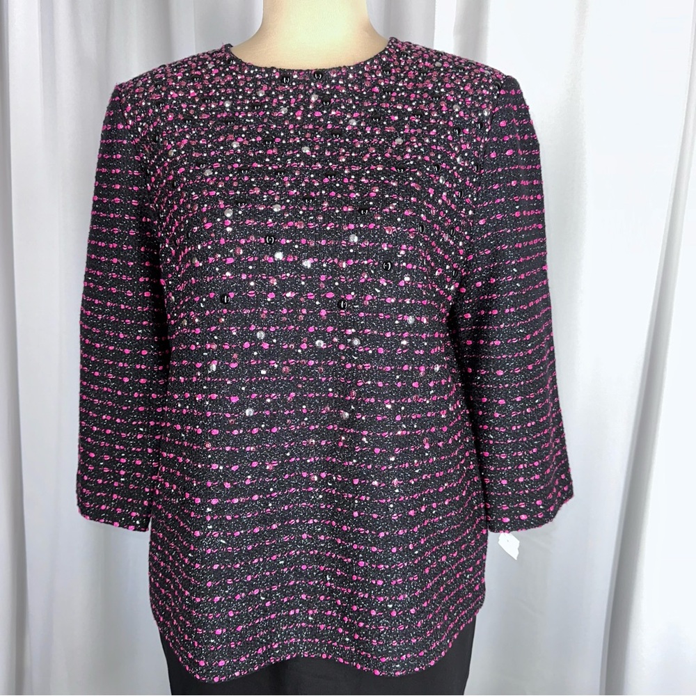 St. John Black and Pink Textured Blouse